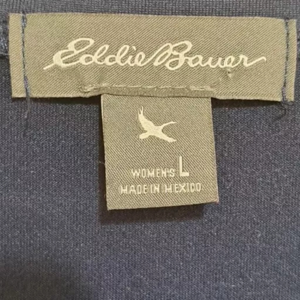 Eddie Bauer Women's Short Sleeve Blouse Tie Side Navy Blue Scoop Neck Size L - Picture 2 of 7